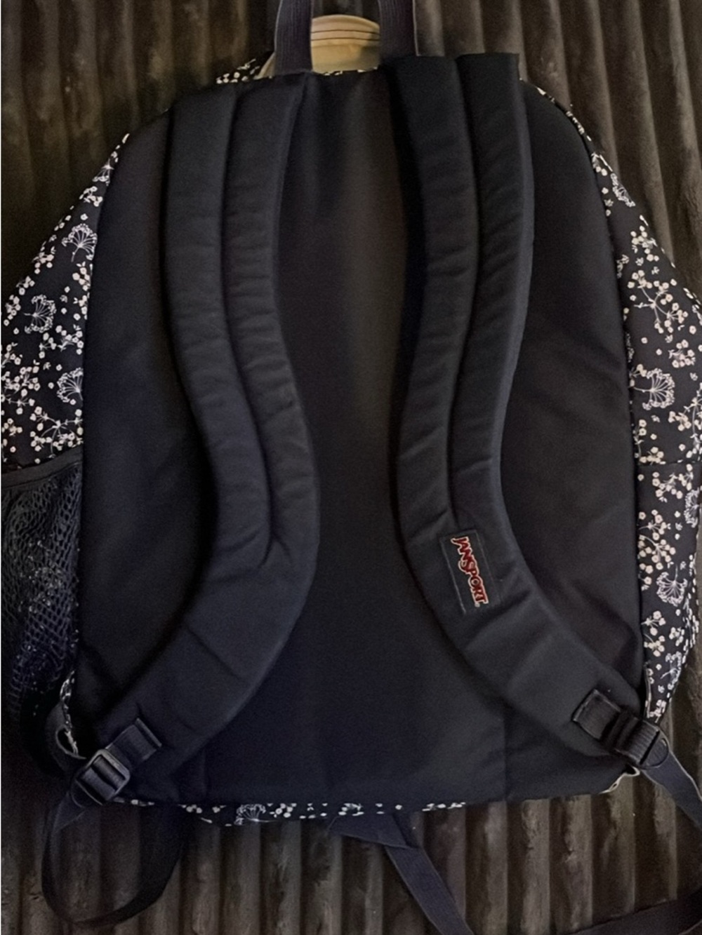 Jansport Navy Floral Backpack with Cream Accents - Picture 4 of 8